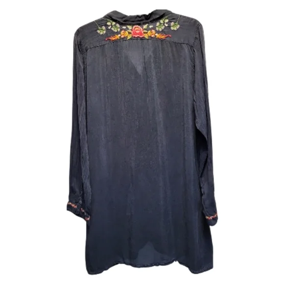 Johnny Was Navy Cupra Rayon Embroidered Floral Tunic - Size L - Picture 2 of 7